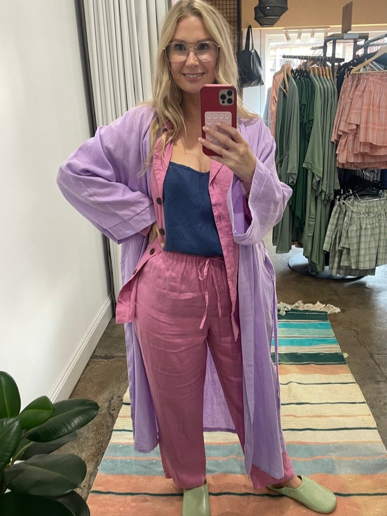Linen Pyjama Set in Fuchsia