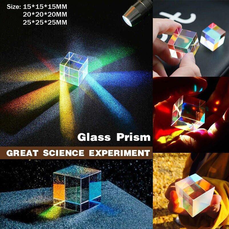 Glass Prism Cube 15 20 25mm RGB Dispersion Science Experiment or Storage Bag