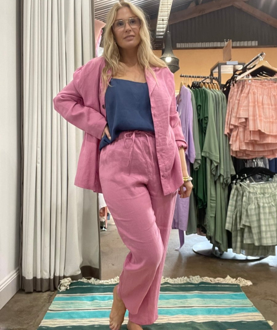 Linen Pyjama Set in Fuchsia